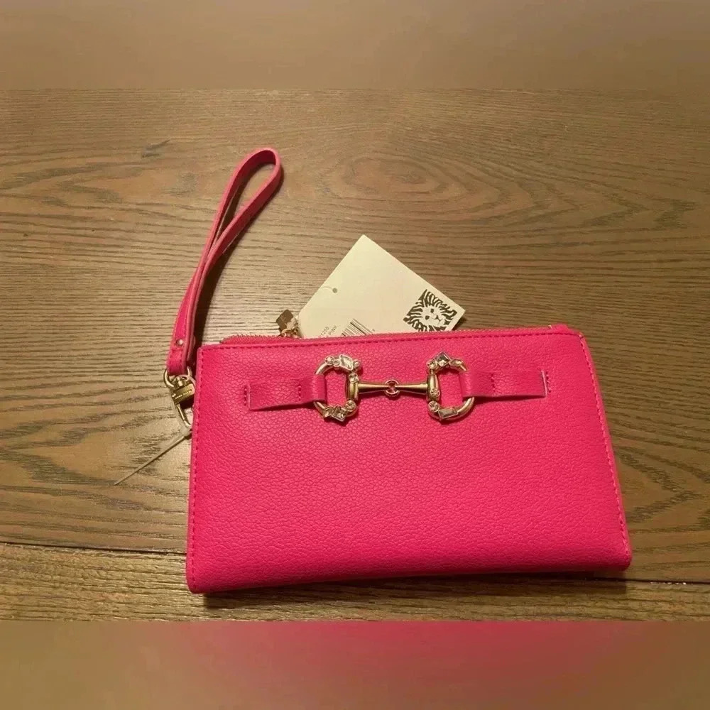ANNE Klein Wristlet Wallet Bright pink Rhinestone Multi Shape Design NWT